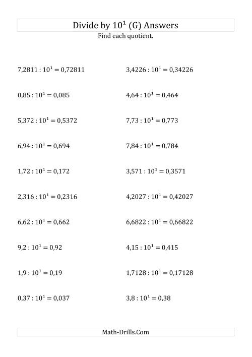 The Dividing Decimals by 10<sup>1</sup> (G) Math Worksheet Page 2
