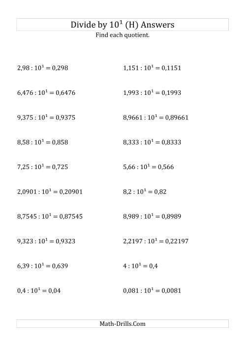 The Dividing Decimals by 10<sup>1</sup> (H) Math Worksheet Page 2