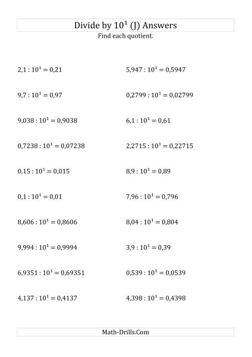 The Dividing Decimals by 10<sup>1</sup> (J) Math Worksheet Page 2