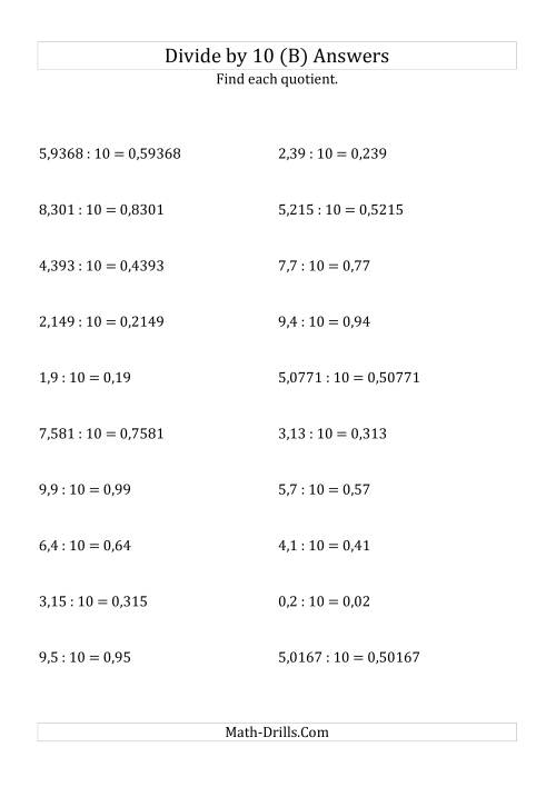 The Dividing Decimals by 10 (B) Math Worksheet Page 2