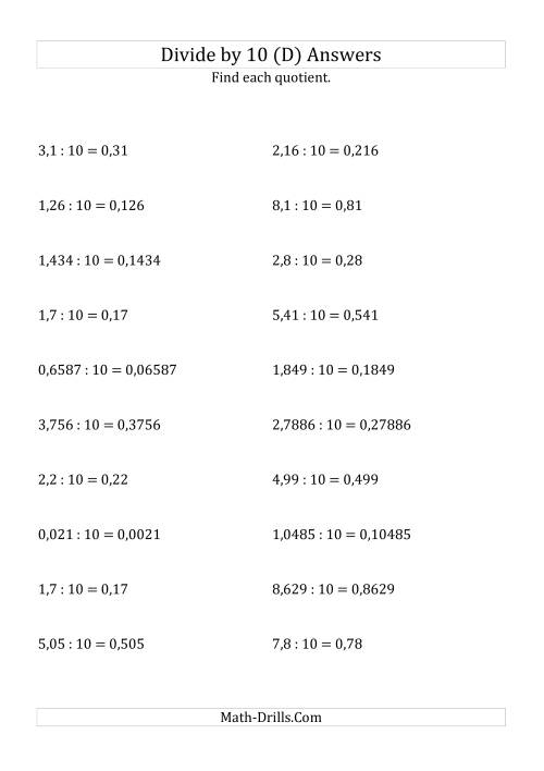 The Dividing Decimals by 10 (D) Math Worksheet Page 2