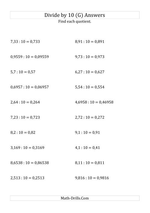 The Dividing Decimals by 10 (G) Math Worksheet Page 2