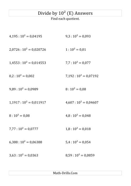 The Dividing Decimals by 10<sup>2</sup> (E) Math Worksheet Page 2