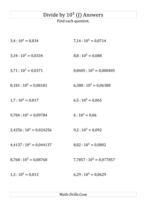 The Dividing Decimals by 10<sup>2</sup> (J) Math Worksheet Page 2