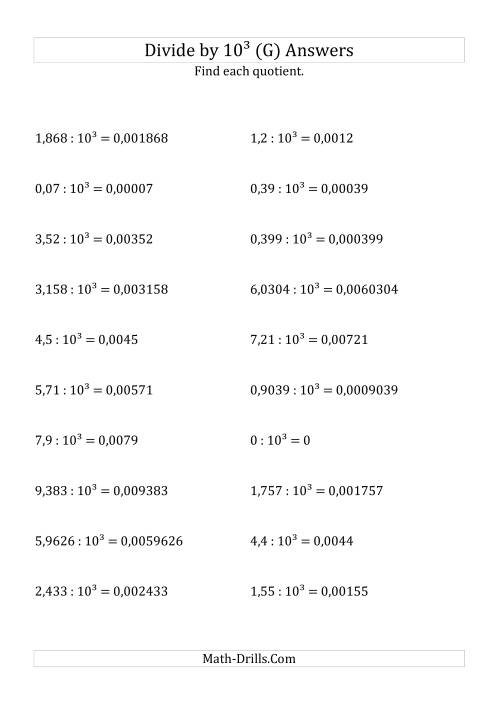 The Dividing Decimals by 10<sup>3</sup> (G) Math Worksheet Page 2