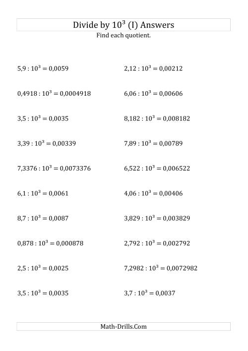 The Dividing Decimals by 10<sup>3</sup> (I) Math Worksheet Page 2