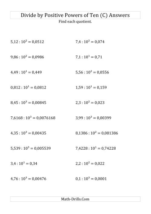 The Dividing Decimals by Positive Powers of Ten (Exponent Form) (C) Math Worksheet Page 2