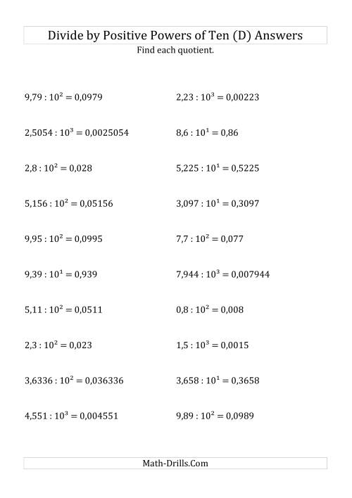 The Dividing Decimals by Positive Powers of Ten (Exponent Form) (D) Math Worksheet Page 2