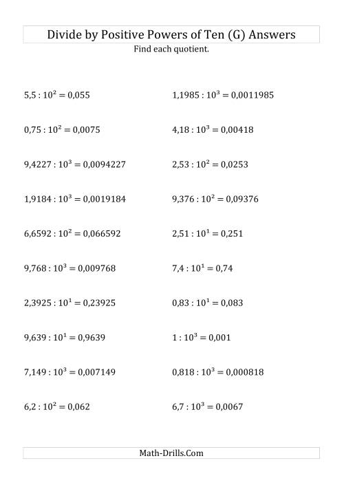 The Dividing Decimals by Positive Powers of Ten (Exponent Form) (G) Math Worksheet Page 2