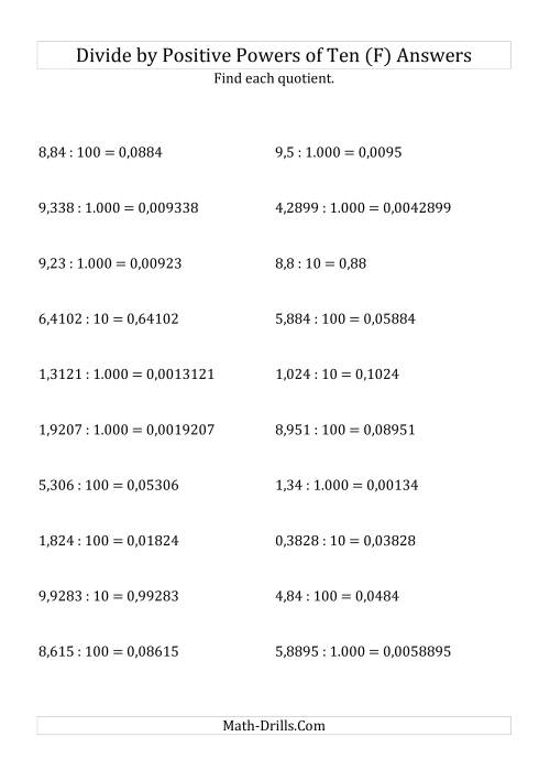 The Dividing Decimals by Positive Powers of Ten (Standard Form) (F) Math Worksheet Page 2
