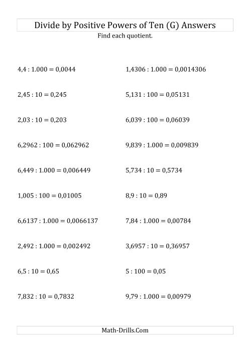 The Dividing Decimals by Positive Powers of Ten (Standard Form) (G) Math Worksheet Page 2