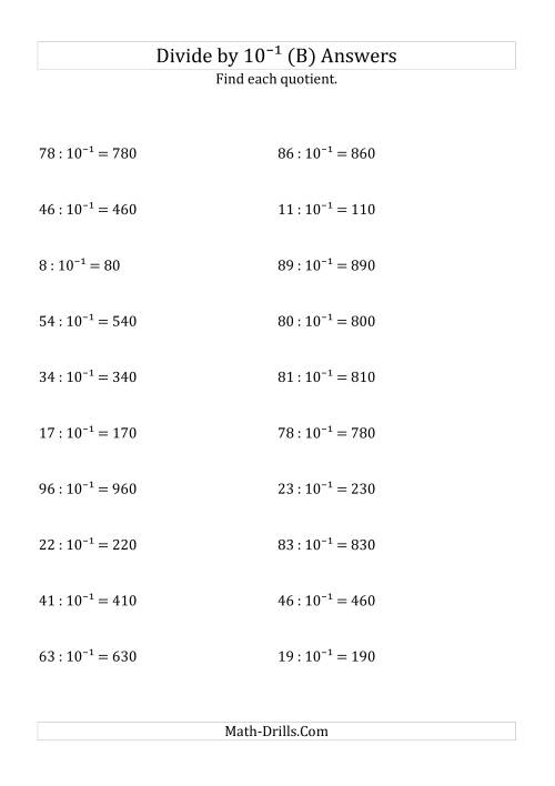 The Dividing Whole Numbers by 10<sup>-1</sup> (B) Math Worksheet Page 2