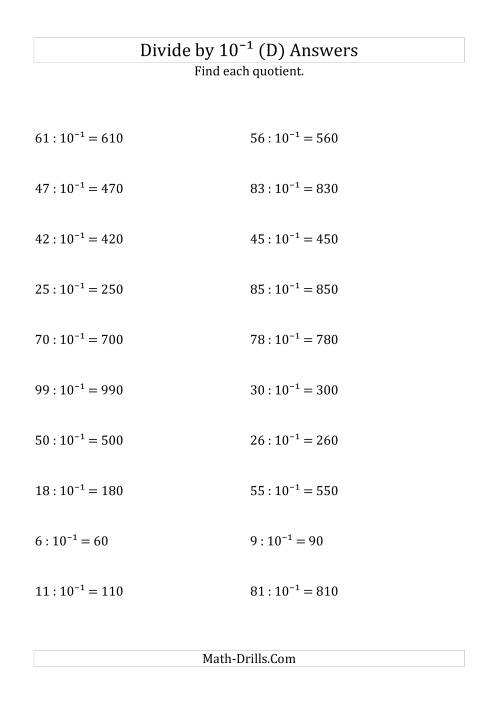 The Dividing Whole Numbers by 10<sup>-1</sup> (D) Math Worksheet Page 2