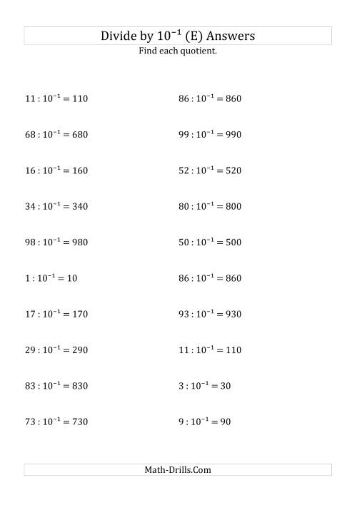 The Dividing Whole Numbers by 10<sup>-1</sup> (E) Math Worksheet Page 2