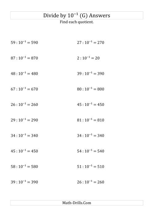 The Dividing Whole Numbers by 10<sup>-1</sup> (G) Math Worksheet Page 2