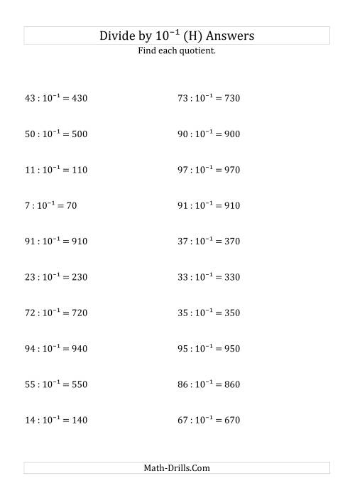 The Dividing Whole Numbers by 10<sup>-1</sup> (H) Math Worksheet Page 2