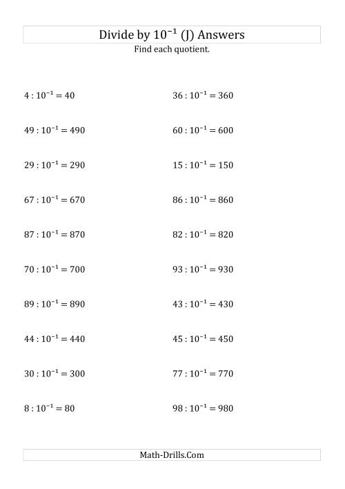The Dividing Whole Numbers by 10<sup>-1</sup> (J) Math Worksheet Page 2