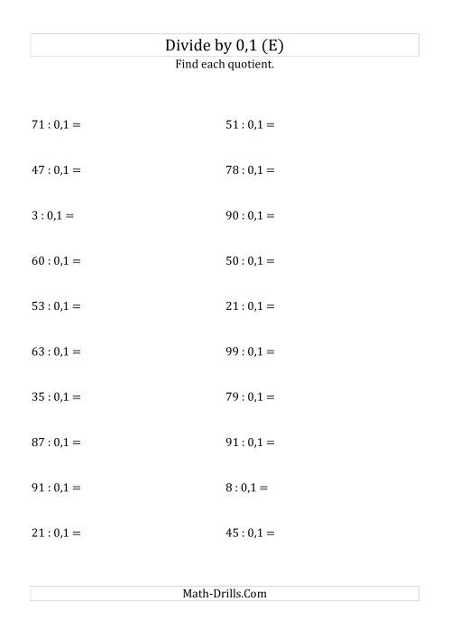 The Dividing Whole Numbers by 0,1 (E) Math Worksheet
