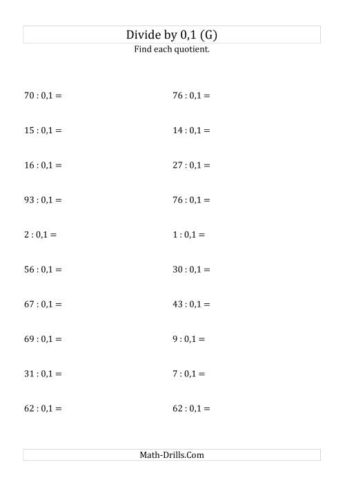 The Dividing Whole Numbers by 0,1 (G) Math Worksheet