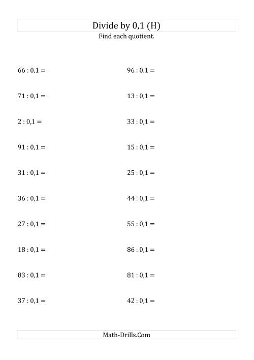 The Dividing Whole Numbers by 0,1 (H) Math Worksheet