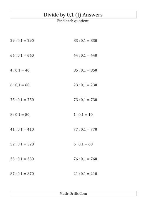 The Dividing Whole Numbers by 0,1 (J) Math Worksheet Page 2