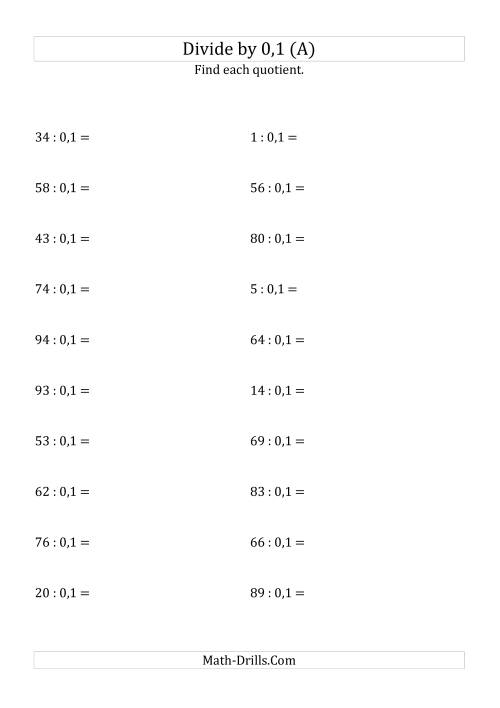 The Dividing Whole Numbers by 0,1 (All) Math Worksheet