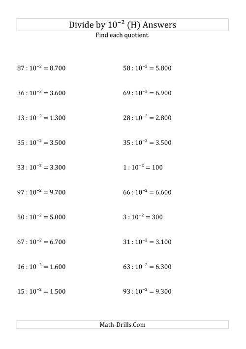 The Dividing Whole Numbers by 10<sup>-2</sup> (H) Math Worksheet Page 2