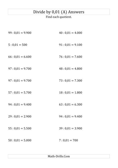 The Dividing Whole Numbers by 0,01 (A) Math Worksheet Page 2