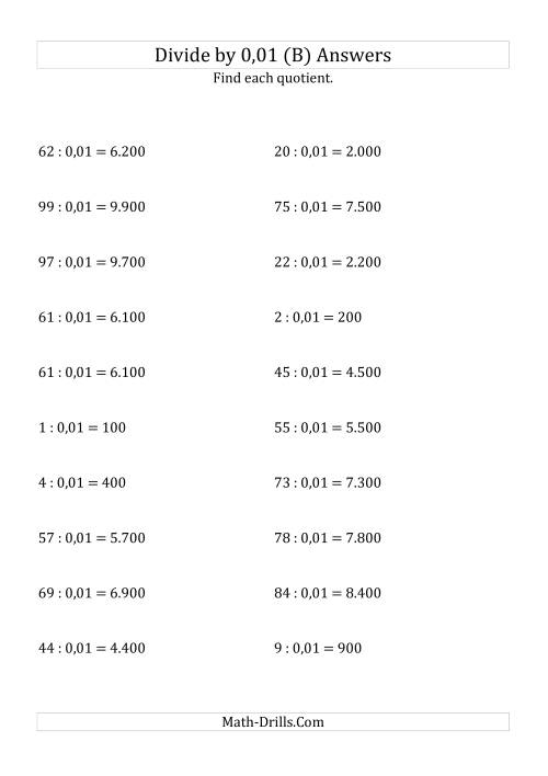 The Dividing Whole Numbers by 0,01 (B) Math Worksheet Page 2