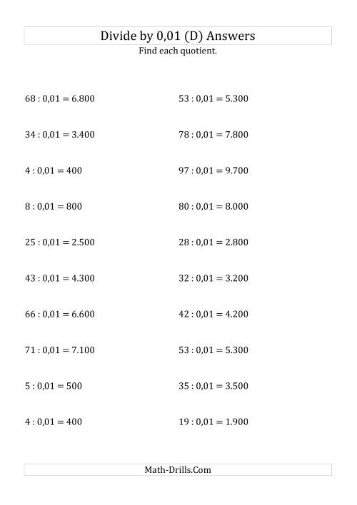 The Dividing Whole Numbers by 0,01 (D) Math Worksheet Page 2