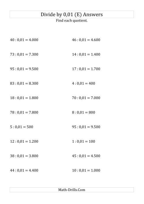 The Dividing Whole Numbers by 0,01 (E) Math Worksheet Page 2