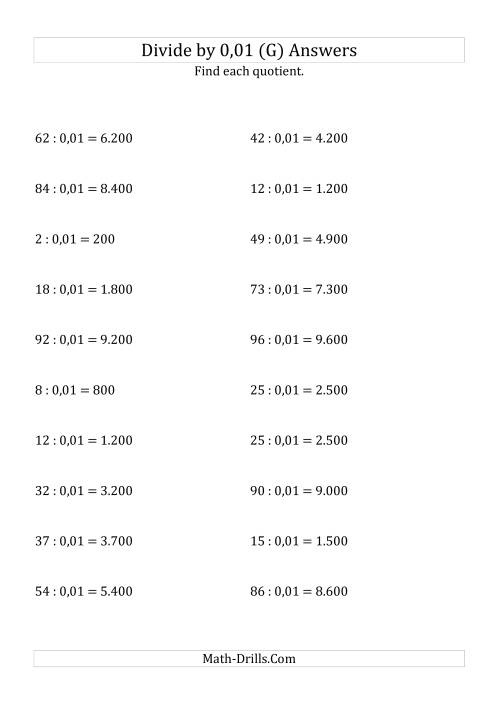 The Dividing Whole Numbers by 0,01 (G) Math Worksheet Page 2