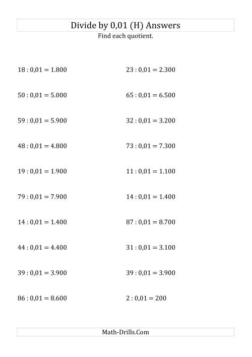 The Dividing Whole Numbers by 0,01 (H) Math Worksheet Page 2