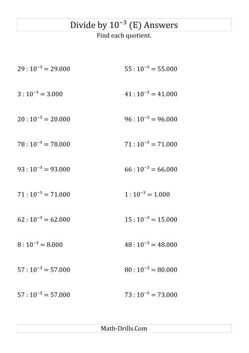 The Dividing Whole Numbers by 10<sup>-3</sup> (E) Math Worksheet Page 2