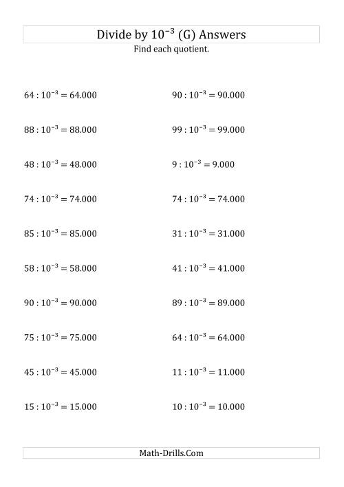 The Dividing Whole Numbers by 10<sup>-3</sup> (G) Math Worksheet Page 2