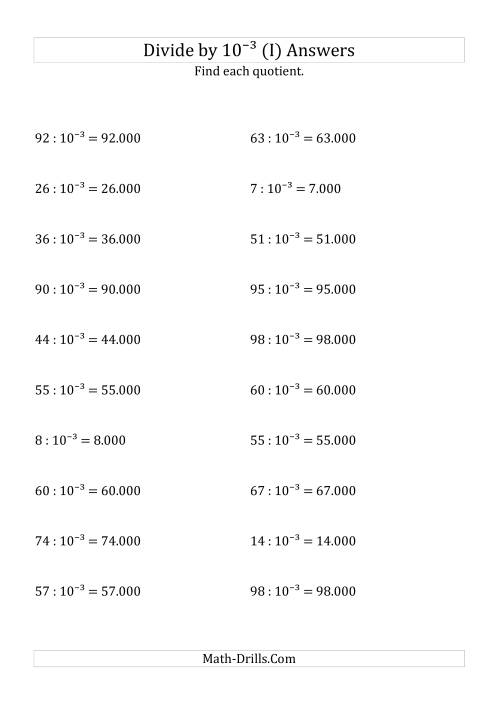 The Dividing Whole Numbers by 10<sup>-3</sup> (I) Math Worksheet Page 2