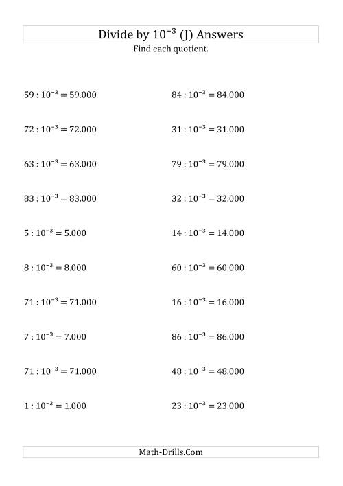 The Dividing Whole Numbers by 10<sup>-3</sup> (J) Math Worksheet Page 2