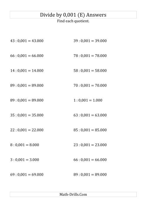 The Dividing Whole Numbers by 0,001 (E) Math Worksheet Page 2