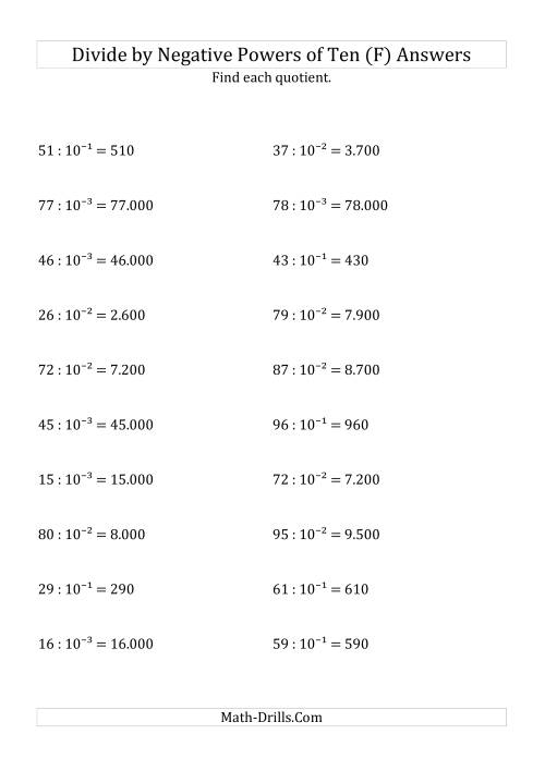 The Dividing Whole Numbers by Negative Powers of Ten (Exponent Form) (F) Math Worksheet Page 2
