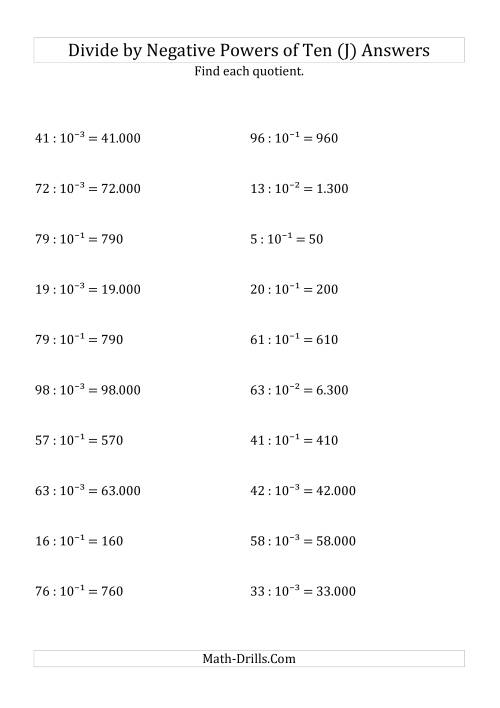 The Dividing Whole Numbers by Negative Powers of Ten (Exponent Form) (J) Math Worksheet Page 2