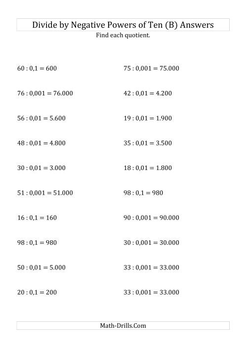 The Dividing Whole Numbers by Negative Powers of Ten (Standard Form) (B) Math Worksheet Page 2