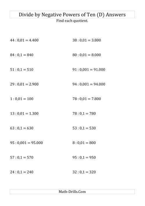 The Dividing Whole Numbers by Negative Powers of Ten (Standard Form) (D) Math Worksheet Page 2