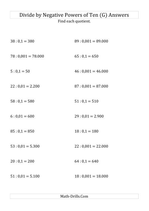 The Dividing Whole Numbers by Negative Powers of Ten (Standard Form) (G) Math Worksheet Page 2