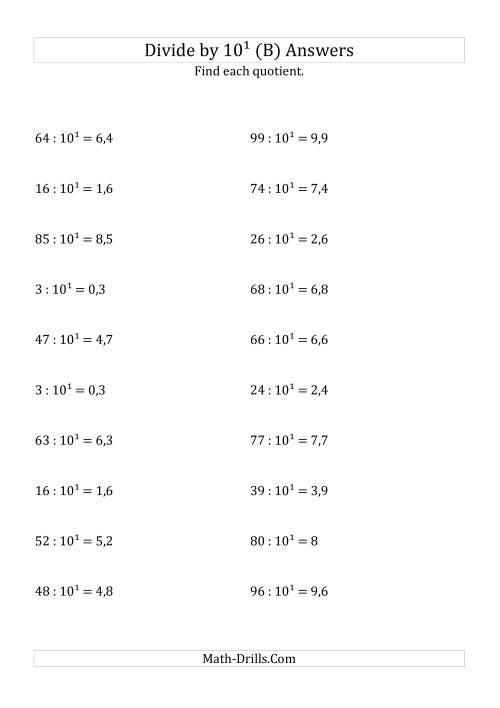 The Dividing Whole Numbers by 10<sup>1</sup> (B) Math Worksheet Page 2