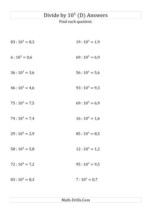 The Dividing Whole Numbers by 10<sup>1</sup> (D) Math Worksheet Page 2