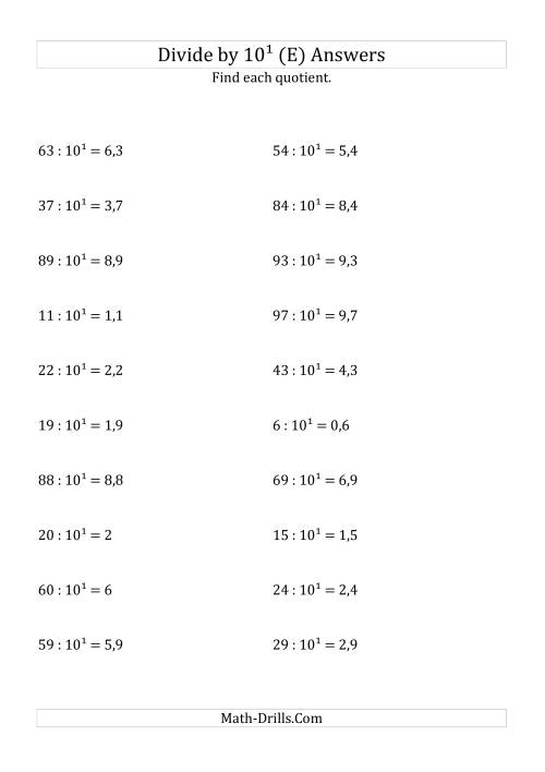 The Dividing Whole Numbers by 10<sup>1</sup> (E) Math Worksheet Page 2
