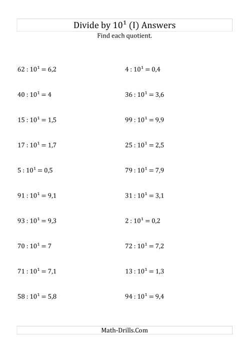 The Dividing Whole Numbers by 10<sup>1</sup> (I) Math Worksheet Page 2