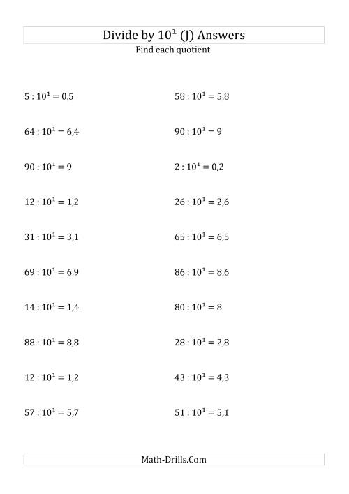 The Dividing Whole Numbers by 10<sup>1</sup> (J) Math Worksheet Page 2