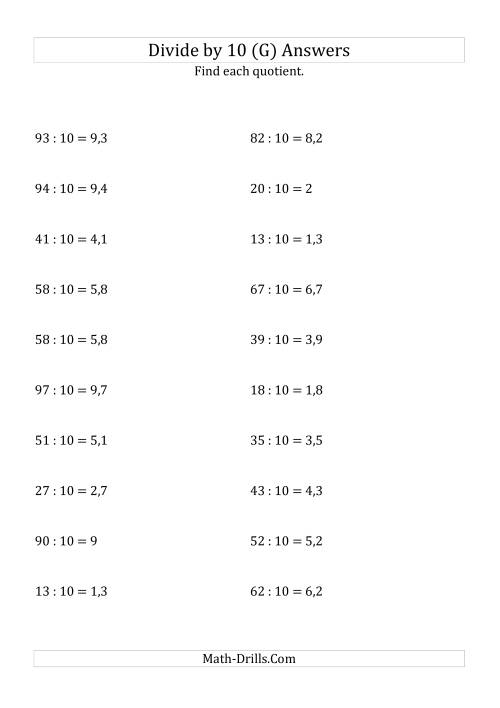 The Dividing Whole Numbers by 10 (G) Math Worksheet Page 2