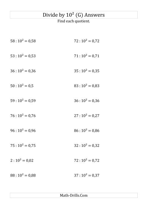 The Dividing Whole Numbers by 10<sup>2</sup> (G) Math Worksheet Page 2